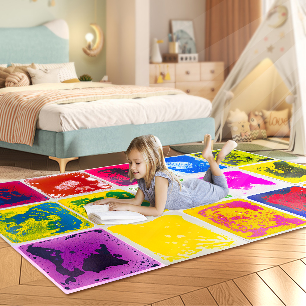 50cm lquid floortiles卸売り子供パズル液体カラーレンガ床マット感覚マット