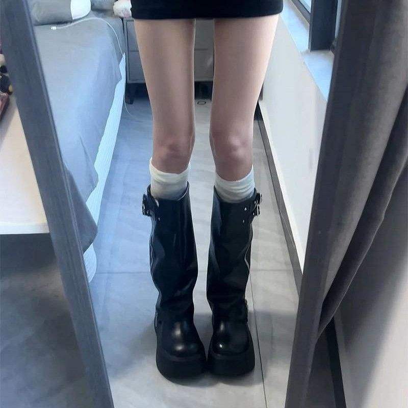 加宽大腿围长筒靴胖mm粗腿靴子美拉德大筒围女靴复古西部牛仔靴女|undefined