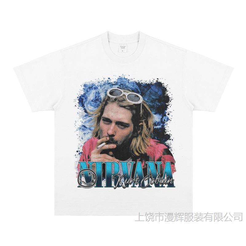 Cobain Nirvana Nirvana Band American Style Small Collar Heavy Dressed Short Sleeve T-Shirt Loose plus size
