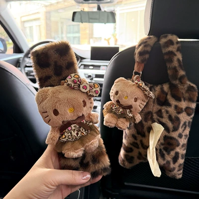 plush toy for car interior, Motorcycle Handle Cover - leopard-print-kitty-shoulder-pad-tissue-box
