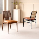 山野风铁艺餐椅民宿酒店椅设计师款休闲复古侘寂风绳编软包靠背椅