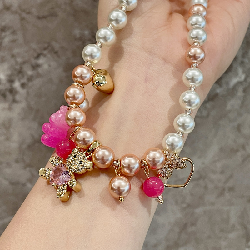 Beaded, Artificial Crystal Material Bear Pattern Cute Bear Beaded Artificial Crystal Beaded Chain Beaded Necklaces Wholesale
