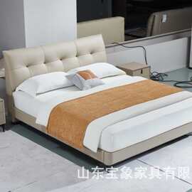 厂家供应真皮床头层黄牛皮卧室高脚齐边床简约网红双人1.8真皮床