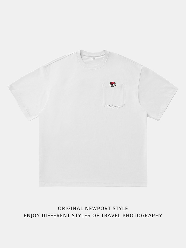 日本のレトロな刺繍デザインの純綿半袖 Tシャツメンズ春と夏の新しいルーズカジュアルカップルトレンディなブランド Tシャツ Q