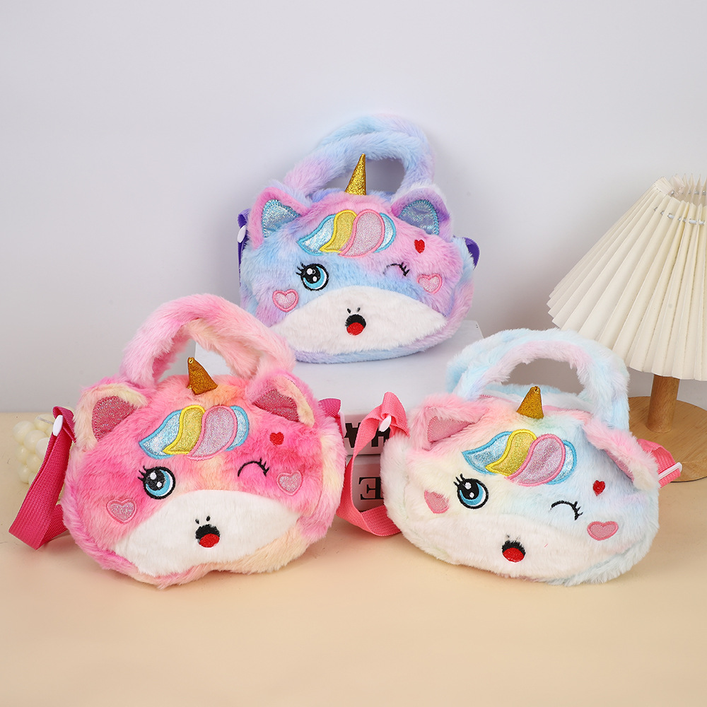 Caricatura infantil lindos unicornios bolsos de hombro de peluche para niños y niñas bolsos lindos bolsos de cambio
