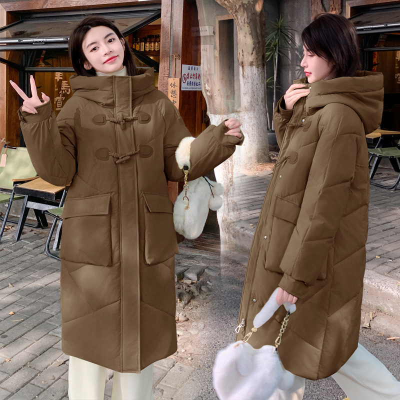Invierno de corno de buey grueso largo plumón de algodón mujer sobre la rodilla super grueso coreano suelto chaqueta de algodón image 4
