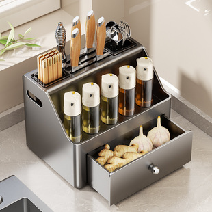 Kitchen Knife Holder Storage Rack Countertop Knife and Chopstick Holder Integrated Knife and Spice Organizer Rack