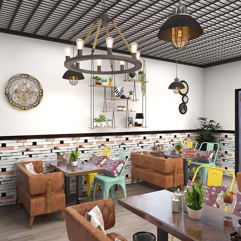 [높이 1 미터 및 길이 5 미터] 현대 벽돌 90 와이드 + 복고풍 나뭇결 허리 라인