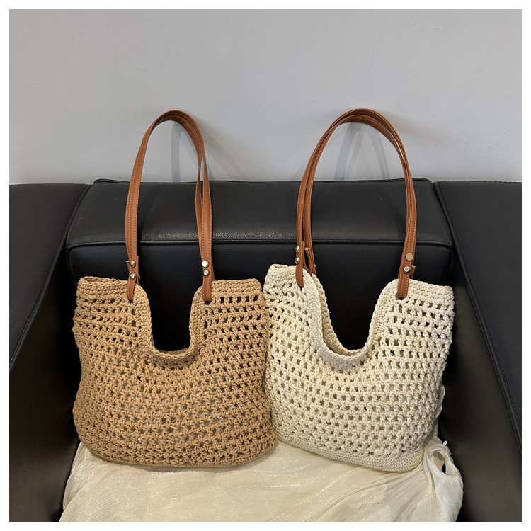 Artistic and retro hand-woven bags, casual cotton thread single-shoulder bags, tote bags, woolen bags, shopping bags for women undefined