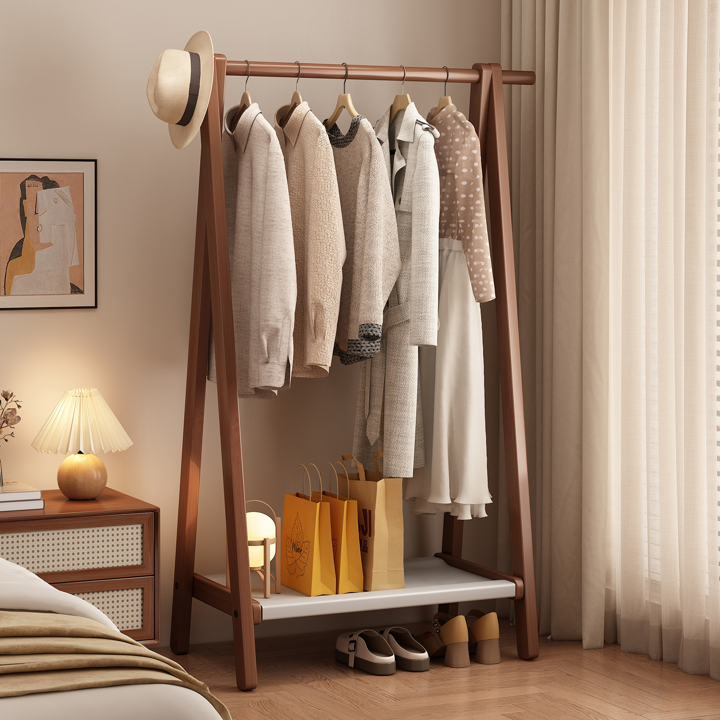 Coat Rack Floor-Standing Household Simple Plastic Rattan Clothes Rack Vertical Multi-Functional Storage Rack Integrated Living Room Balcony Clothes Rack