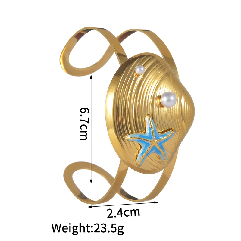 27g Weight PVD Coated Gold Plating Process 18K Real Gold Plated Plating Material Stone-Free Inlay Material Bangle Classification 1 Piece Quantity Casual, Holiday, Street Occasion 304 Stainless Steel Material Scallop, Conch Pattern Women's Gender Retro, Marine Style Style Waterproof Non Tarnish, Plating Craft PVD Coated Real Gold Plated Scallop Conch 304 Stainless Steel Retro Marine Style Waterproof Non Tarnish 304 Stainless Steel Bangle 1