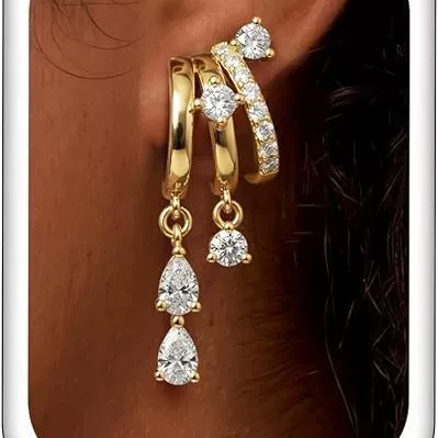 European and American Cross-Border New Product Short Tassel Drop-Shaped Zircon Earrings Niche Design Fashionable Light Luxury Exquisite Earrings for Women