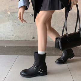 燕子女靴女鞋小众轻奢2025秋冬手工复古外贸跨境 短靴头层植鞣皮