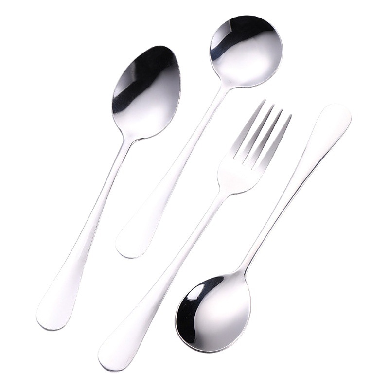 Wholesale Hotel light handle printed logo spoon 1010 small round spoon Fork student canteen spoon household stainless steel spoon