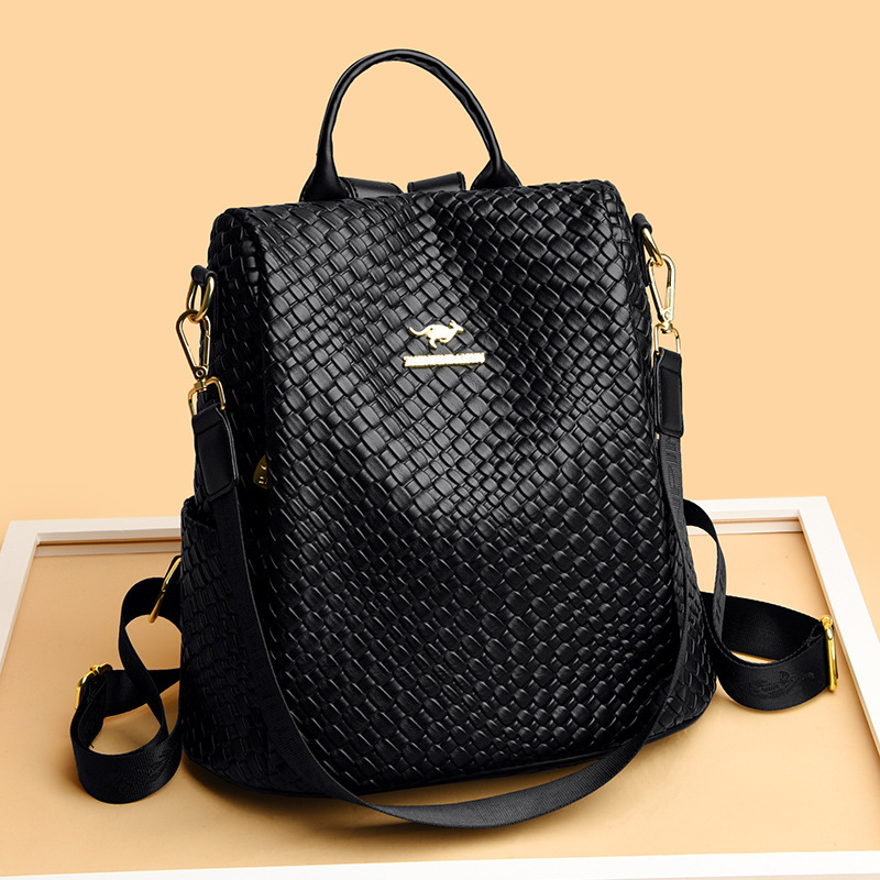 2026 New Trendy Popular Woven Leather Backpack for Women, New Korean Style Fashionable Multifunctional Large Capacity Women's Backpack