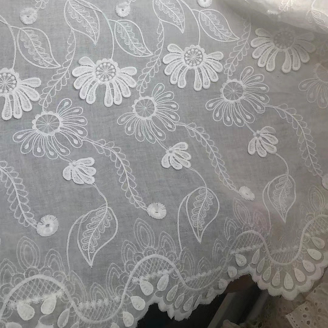 K-376棉布立体满幅3D花朵波浪边裙摆花边刺绣蕾丝绣花布