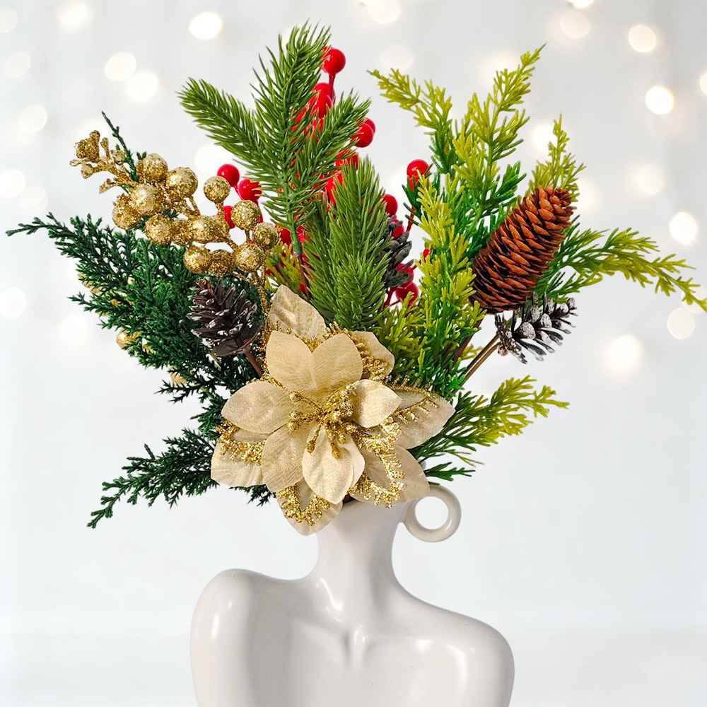 Navidad flores de polvo de oro flores simuladas Navidad bayas tapones de escritorio props de disparo de diseño de decoración del día del árbol de Navidad