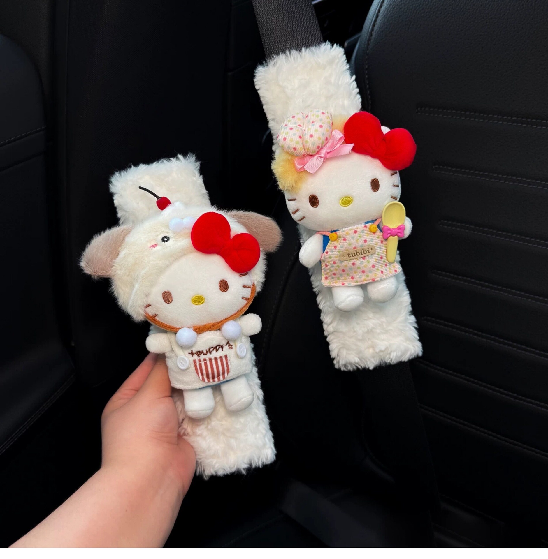 Cute Kitty Car Seatbelt Shoulder Pads, Car Interior Seatbelt Decoration, Anti-Wear Clothing, Couple Set for Women