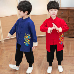 Cotton and Linen Hanfu for Boys - Chinese Style 2 Retro 3-Year-Old Baby Ancient Costume Performance Suit Long Sleeve Spring and Autumn Children's Cotton and Linen Set