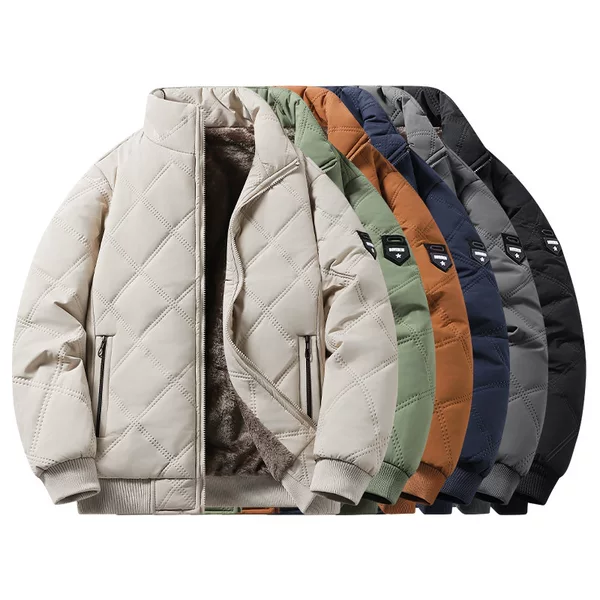 2026 Autumn/Winter New Men's Cotton Jacket for Middle-Aged and Elderly, Stand Collar, Fleece-Lined, Thickened, Outdoor Cotton Coat, Trendy and Versatile Long-Pile Cotton Jacket