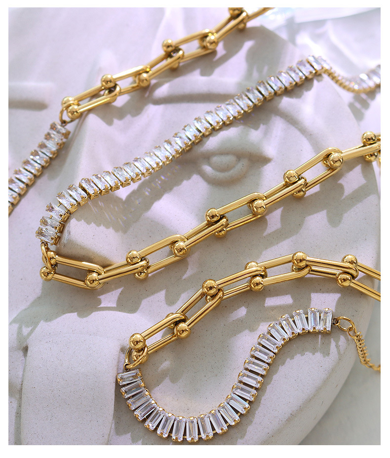 Exaggerated U-shaped Horseshoe Zircon Necklace Jewelry Set Bracelet display picture 4