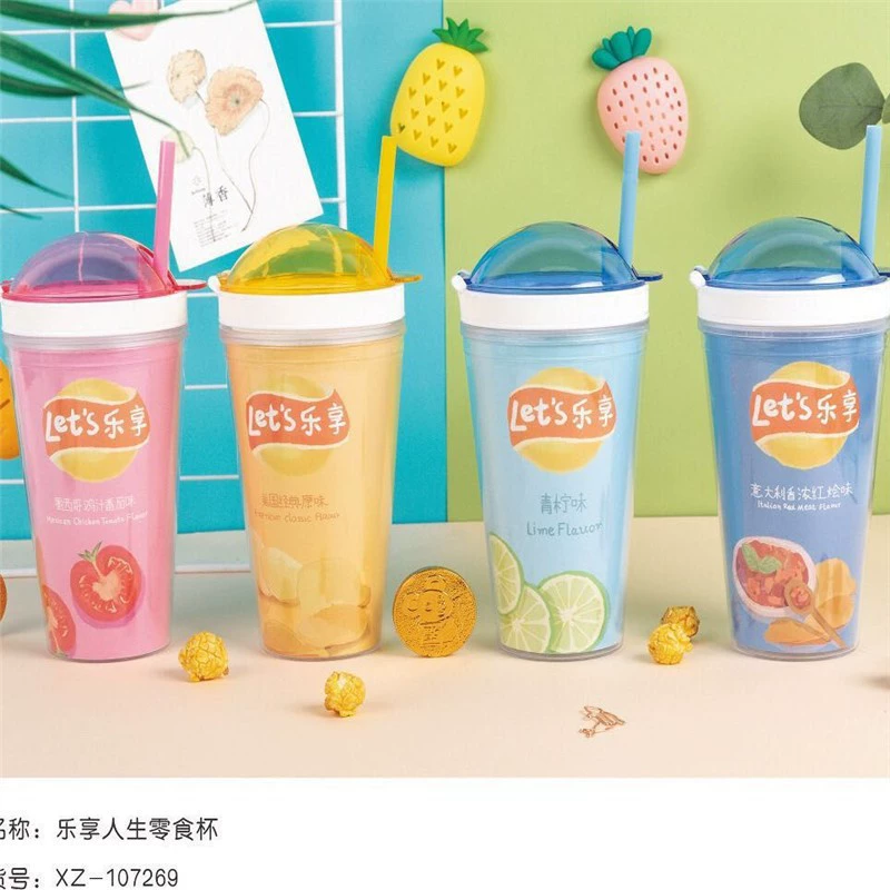 Youth Creative PS Plastic Water Cup Snacks and Drinks Creative One Cup with DIY Plastic Cup