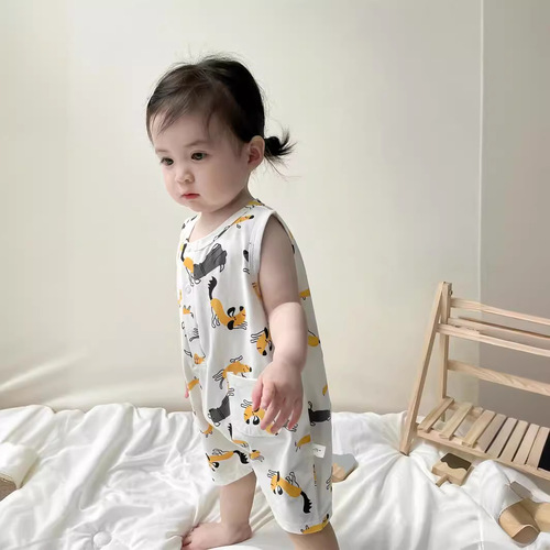 Chic Baby Outfit Summer Dress for Girls Thin Clothing, Cute Crawling Suit for Baby Boys Pure Cotton Sleeveless Onesie