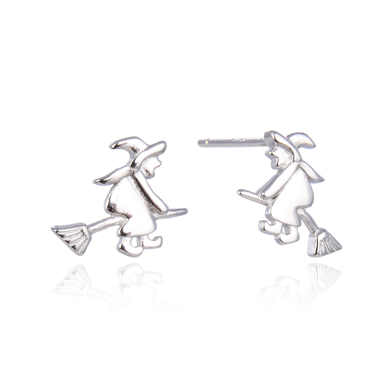 Estilo coreano s925 plata esterlina escoba bruja pendientes pequeños para las mujeres al por mayor Nuevo diseño creativo sentido plata simple moda Stud pendientes