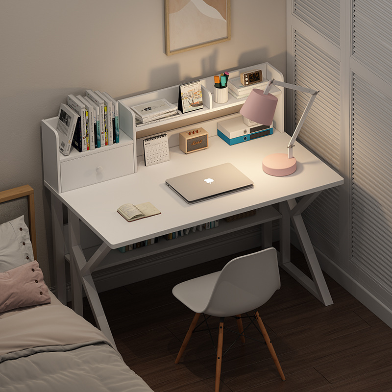 Computer Desktop Table Simple Desk Bookshelf Integrated Office Desk and Chair Combination Middle School Students' Learning Table Girls' Bedroom