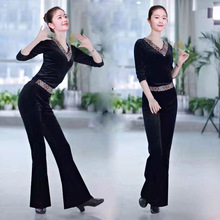 抖音網紅舞蹈形體訓練服裝女練功絲絨走秀黑色連體表演服一件代發