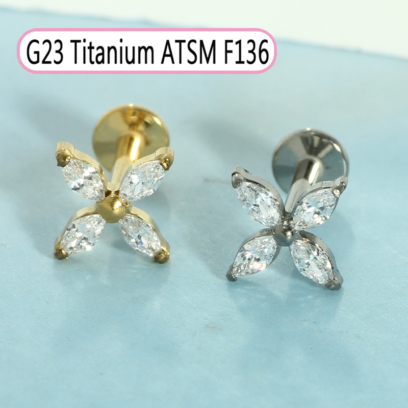 G23 Titanium Piercing Lip Stud Zircon 1.2mm 10mm Cochlear Ear Bone Nail Single Sale detail image 11
