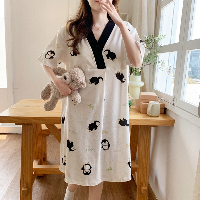 Spring and Summer Moon Dress Cartoon Breastfeeding Dress Breastfeeding Dress Pregnant Women Pajamas Postpartum Out Hot Mom Large Size Dress
