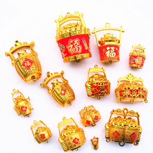 新年金色小水桶铜钱福子孙桶小配件中国结配饰结婚喜庆用品装饰