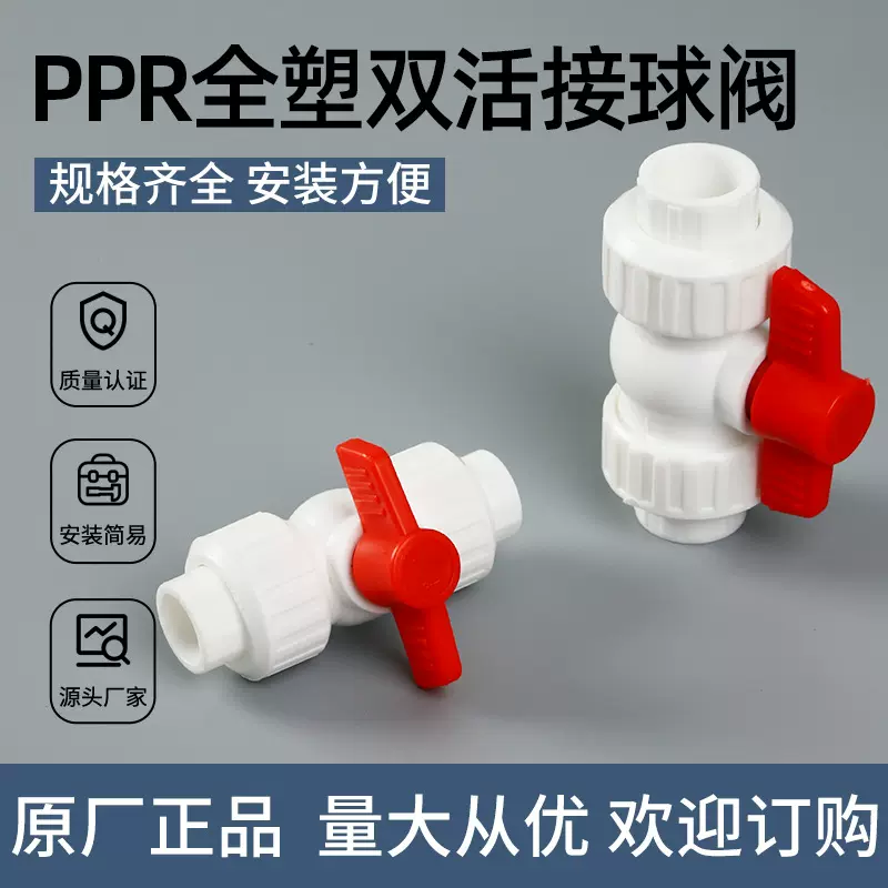 PPR双活接钢芯球阀ppr可拆卸活接全塑开关球阀4分6分1寸球阀
