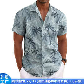 欧美跨境3d数码印花衬衫夏季男士沙滩夏威夷印花休闲度假短袖上衣