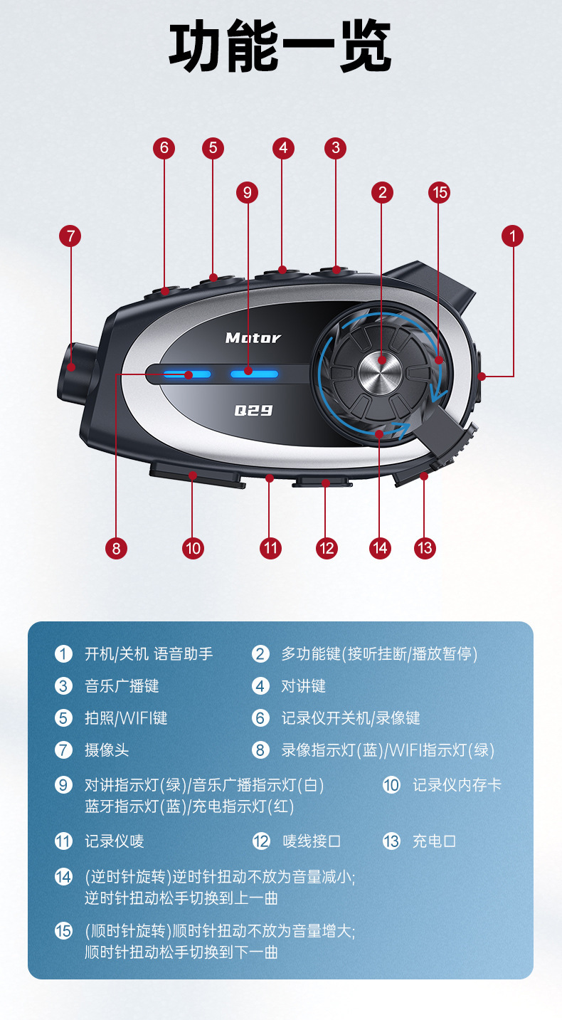 Q29 Helmet Bluetooth Headset Helmet Intercom Motorcycle Bluetooth Intercom Driving Recorder Hd Video