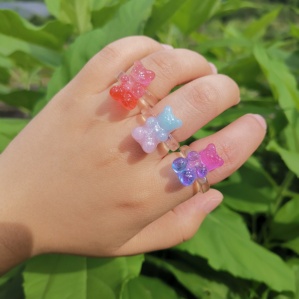 4g Weight Rings Classification 1 Piece Quantity Daily Occasion Acrylic Material Bear Pattern Women's Gender Cute Style Cute Bear Arylic Women's Rings 3