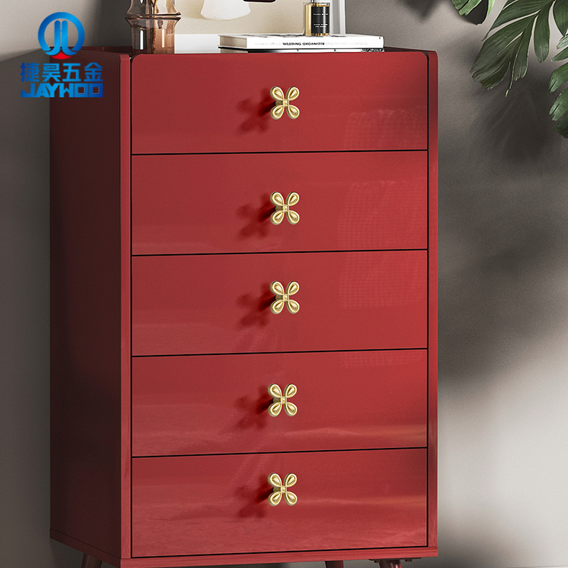 北歐金色四葉草黃銅拉手輕奢簡約抽屜衣櫥櫃門子把手花朵黃銅拉手