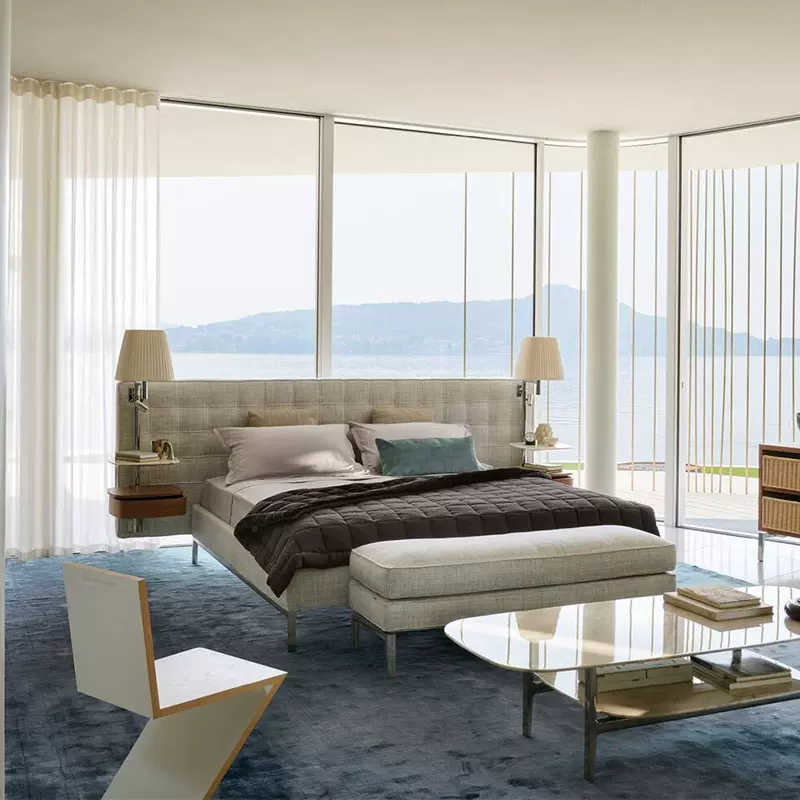 意式极简布艺床 Volage ex-s Night Bed大平层别墅主卧床婚床定制