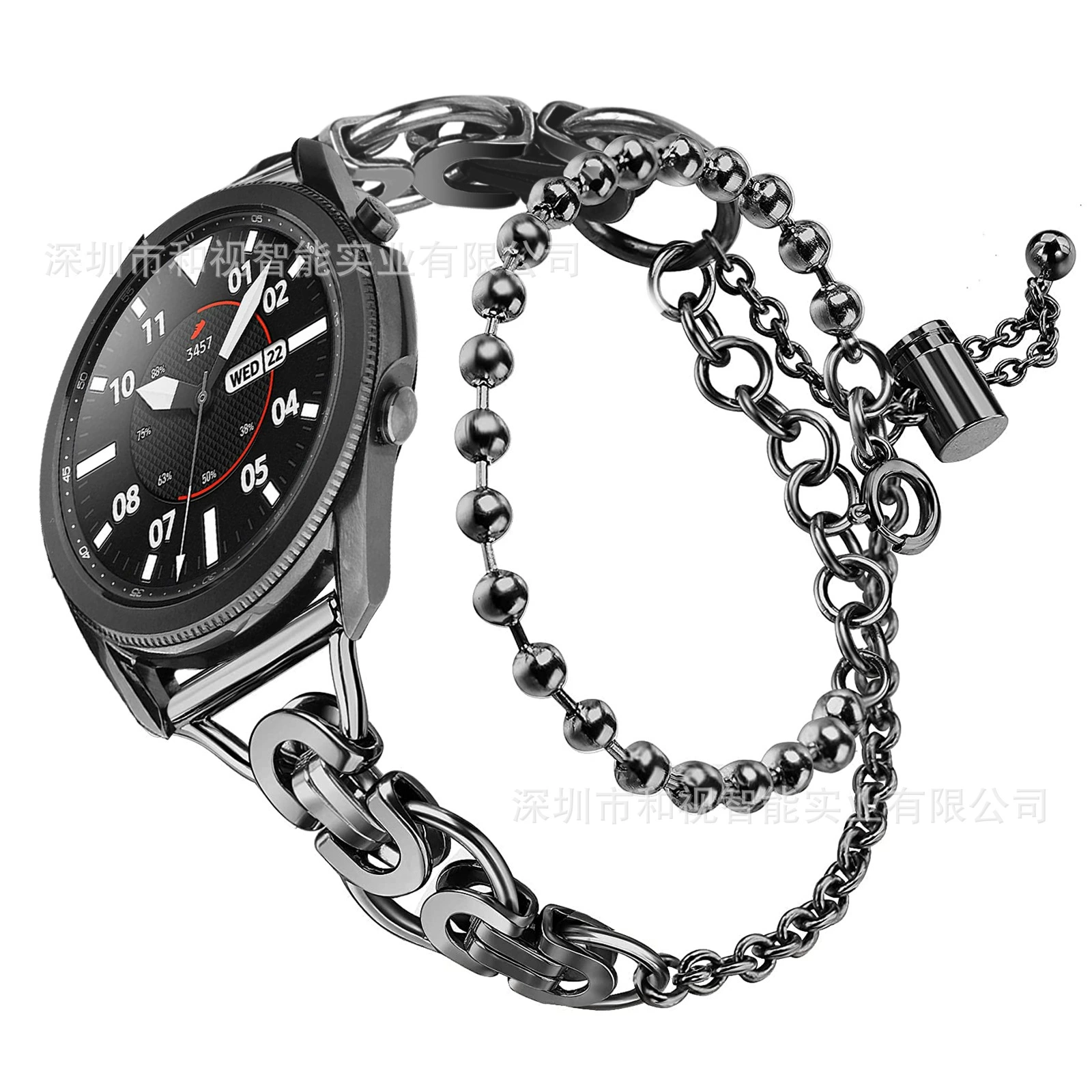 Подходит для браслета Samsung Galaxy Watch4/5/6/7 двойной круг бусин цепь B-стиль 20 мм стальной браслет