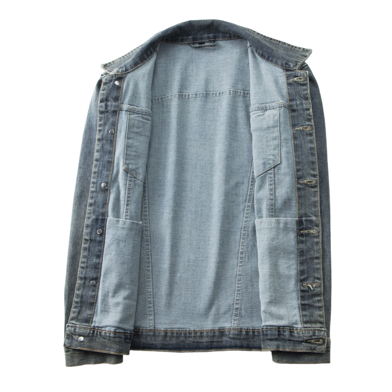 2024 primavera y otoño chaqueta de vaqueros estilo americano clásico simple versátil alta sensación de lavado con agua elástico vaqueros para hombre