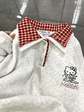 美式复古拼接领刺绣格子卫衣女2025春季新款凯蒂猫慵懒风上衣