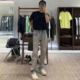 美式街头黄泥色牛仔裤男款春夏做旧vibe拖地直筒潮牌修身显瘦长裤
