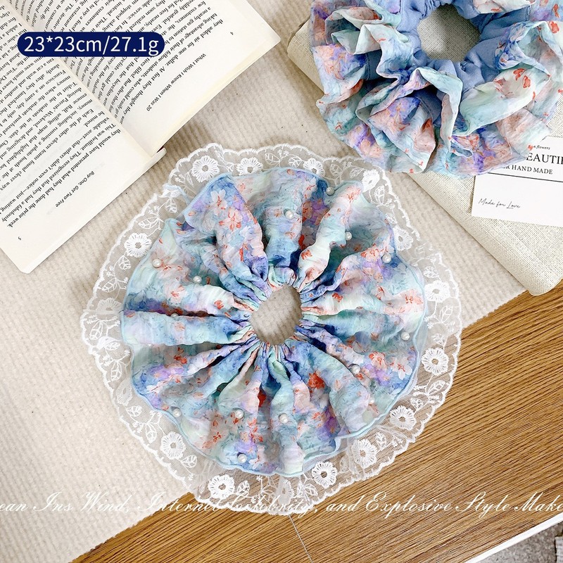 新品上新甜美森系四层印花大肠发圈女晕染款丸子头发绳高级感发饰|undefined
