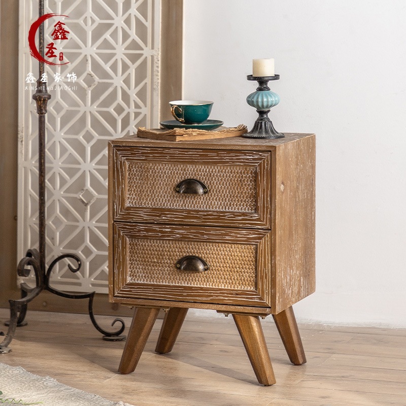 Wabi-Sabi Style Solid Wood Bedside Table B&B Living Room Sofa Storage Storage Cabinet Retro Bedroom Log American Side Cabinet