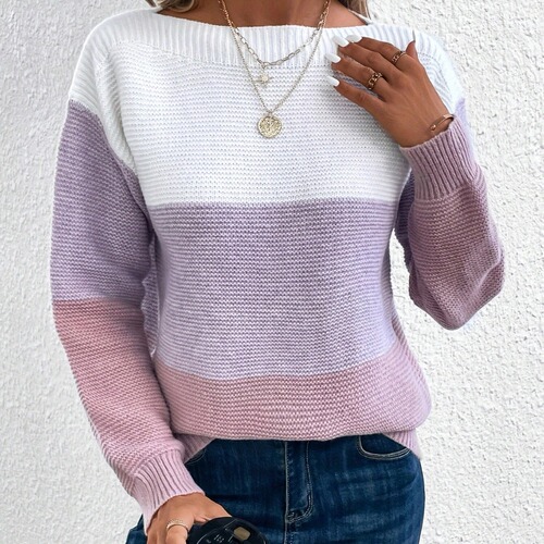 Women's sweater, round neck, patchwork, versatile and elegant style, popular knitwear, autumn/winter loose top with thickened design
