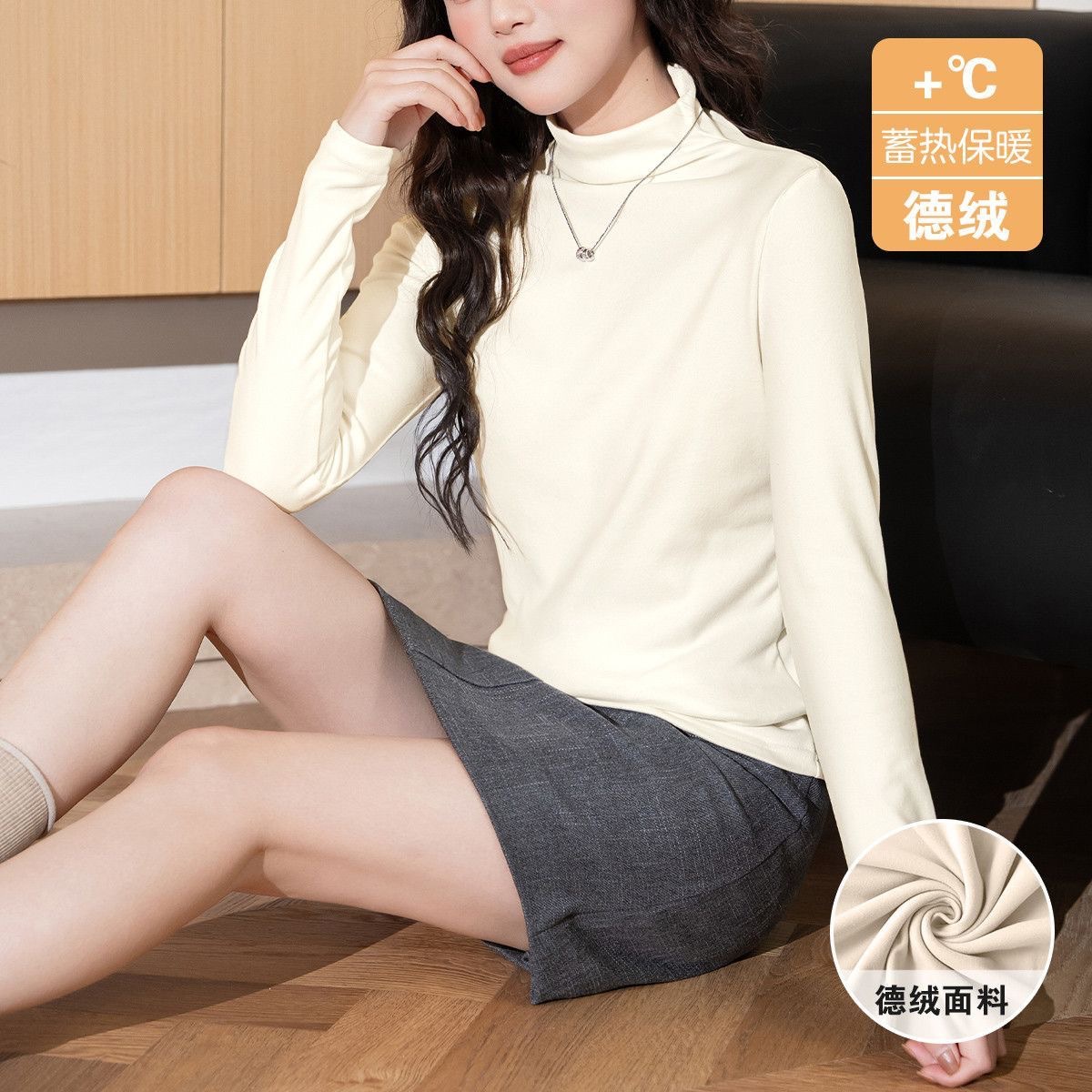 Otoño y invierno nuevo pesado doble cuello de media altura camiseta de base negra de terciopelo femenina coreana camiseta de manga larga de terciopelo grueso