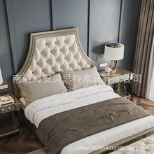 新款美式卧室实木双人床欧式复古白蜡木软靠高背床法式主卧公主床