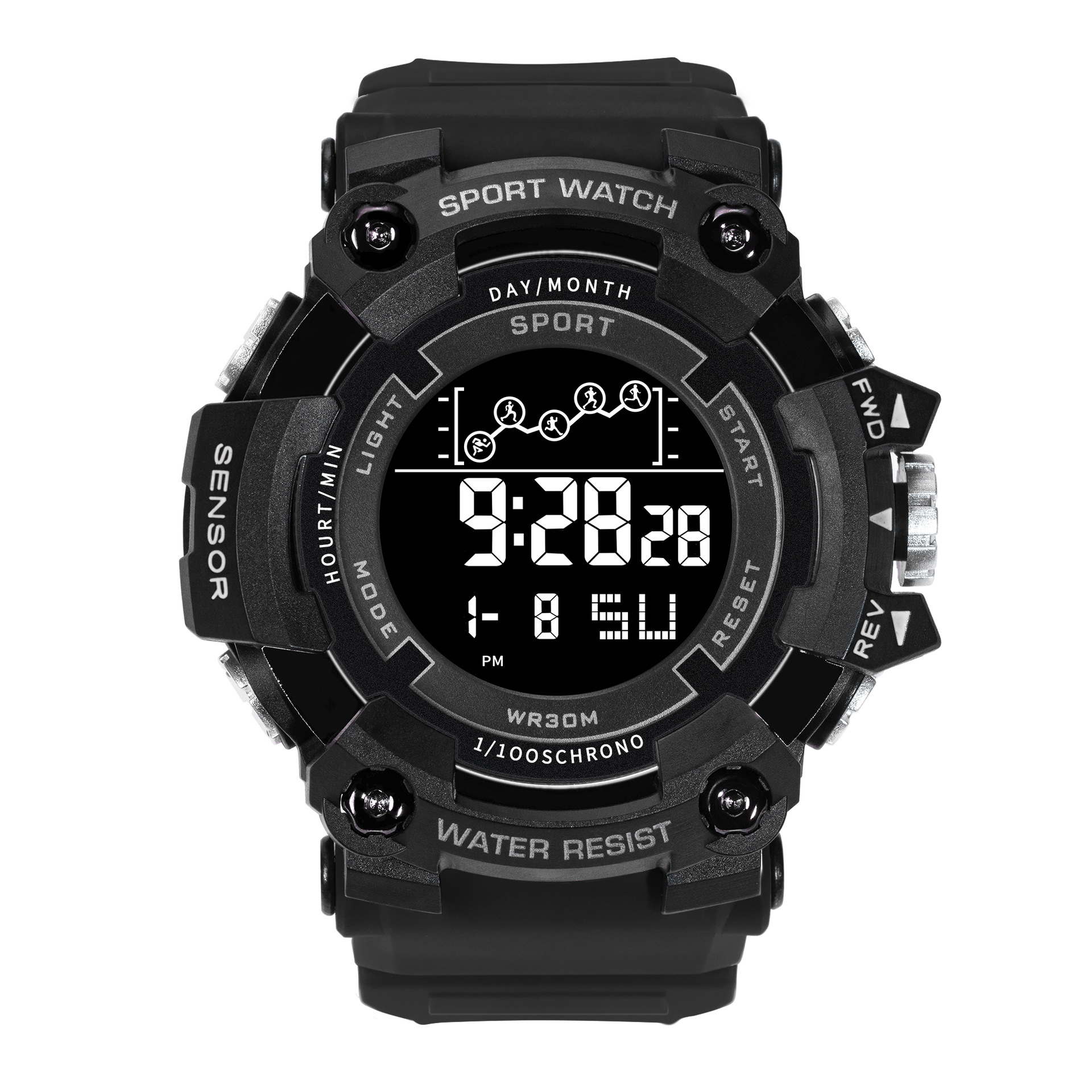 Cross-Border moda versátil multi-funcional reloj electrónico estilo deportivo de los hombres de moda dial grande al por mayor negro Tecnología Reloj