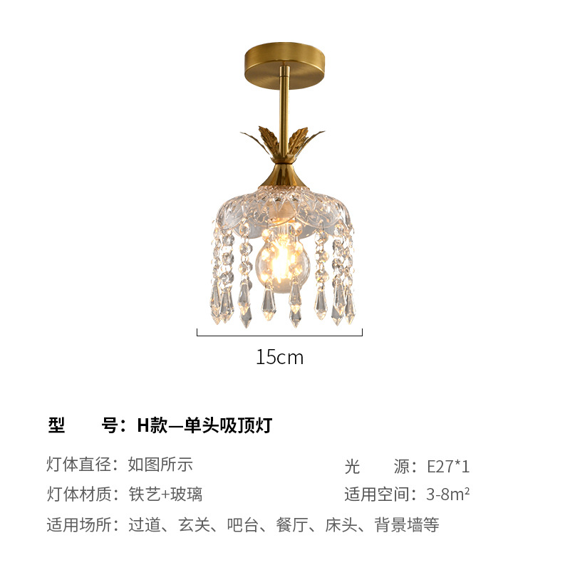 Retro estilo francés latón cristal pequeño candelier dormitorio pastoral cabezal de cama bar comedor pasillo lámpara de entrada